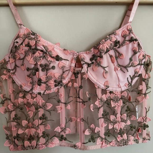 Pink Embroidered Corset Top - Picture 1 of 7